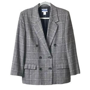 VTG Pendleton Women’s  90s Glen Check Plaid Wool Black White Pink Blazer‎ Sz L